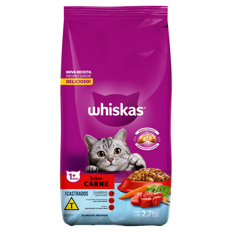 Ração Whiskas 2,7kg - Gatos Castrados - Carne