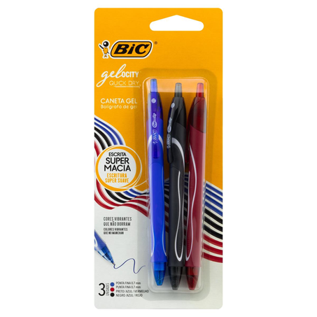 Caneta Quick Dry Bic Com 3 Canetas - Azul, Preta e Vermelha