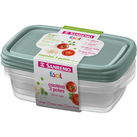 Conjunto de Potes Sanremo 785ml - Para Mantimentos - Com 3 Potes - Ref. SR165/7C
