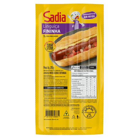 Linguiça Fininha Sadia 215g - Mista - Defumada