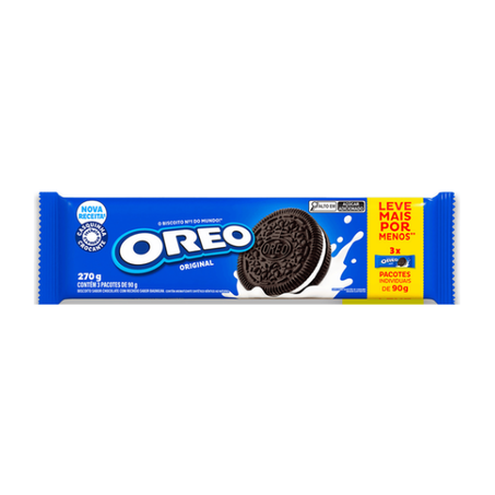 Biscoito Oreo Chocolate Recheio Baunilha 270g 3 pacotes