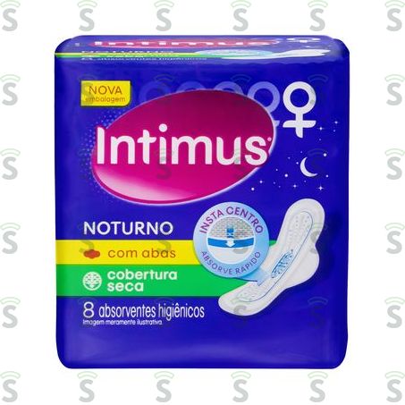 Absorvente Intimus Noturno Cobertura Seca Com Abas Pacote 8un