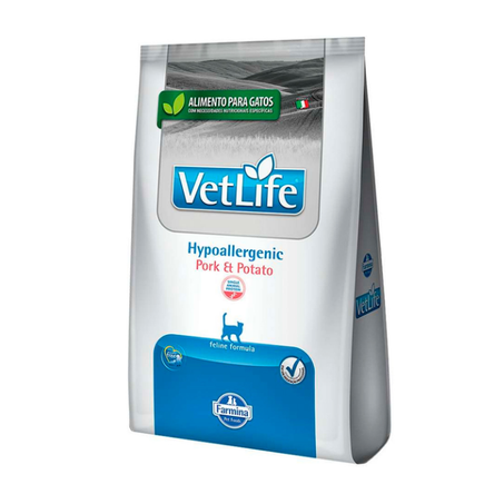 Ração Vet Life Hypoallergenic Pork e Potato para Gatos 2Kg