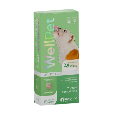 Antipulgas e Carrapatos Wellpet 200 mg para Cães 10,1 a 20 kg 1 comprimido