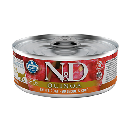 Ração Úmida N&D Quinoa Gatos Adultos Skin e Coat Arenque e Coco 80 g