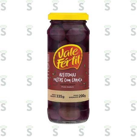 Azeitonas Pretas Em Conserva Vale Fértil Azapa Com Caroço Pote de Vidro 200gr