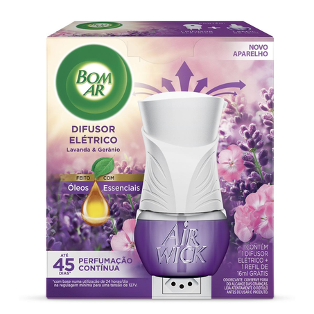 Purificador de Ar Elétrico Bom Ar 16ml - Doces Dias de Lavanda - Aparelho - Grátis 1 Refil