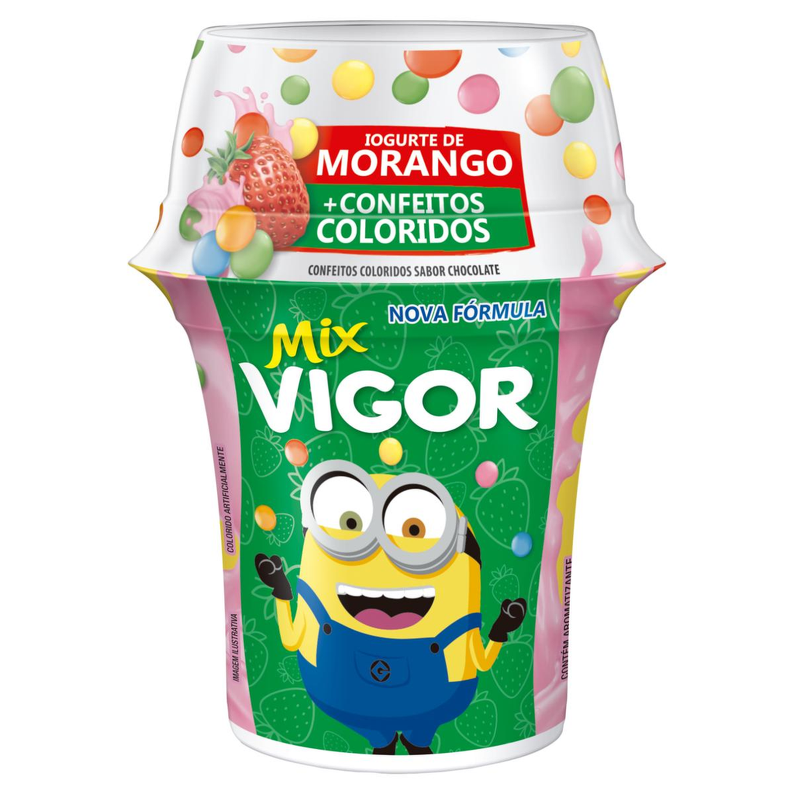 Iogurte Mix Vigor 140g - Morango - Confeitos Coloridos