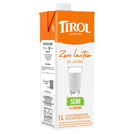 Leite Tirol UHT 1 Litro -  Premiare - Zero Lactose - Semidesnatado - TP