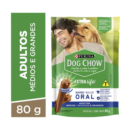 Petisco Dog Chow 80g - Saúde Oral - Raças Médias e Grandes