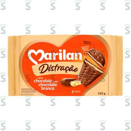  Biscoito Chocolate Com Chocolate Branco Marilan Distração Pacote 320g