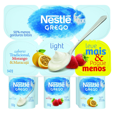Iogurte Grego Nestlé 540g - Light - Maracujá, Morango e Tradicional