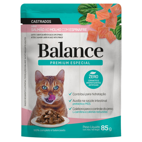 Ração para Gatos Balance 85g - Castrado - Salmão - Sachê