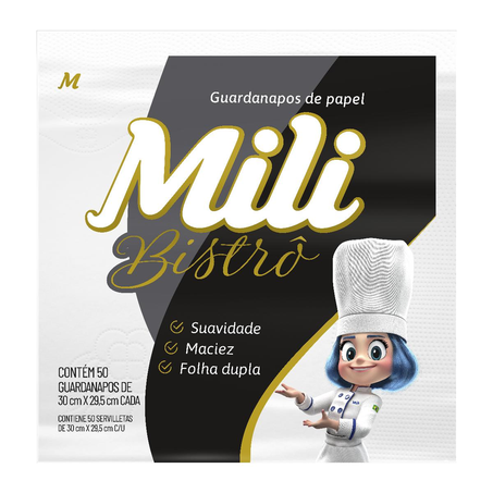 Guardanapo Bistrô Mili Tam. 30cmx29,5cm - Folha Dupla - Com 50 Guardanapos