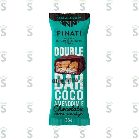  Barra de Nuts Coco e Amendoim Cobertura Chocolate Meio Amargo Sem Açúcar Zero Lactose Super Saúde Pinati Double Bar Pacote 35g