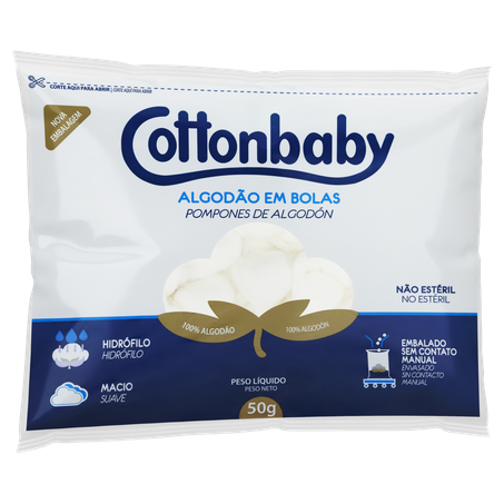 ALGODÃO EM BOLAS HIDRÓFILO COTTONBABY PACOTE 50G 360-4