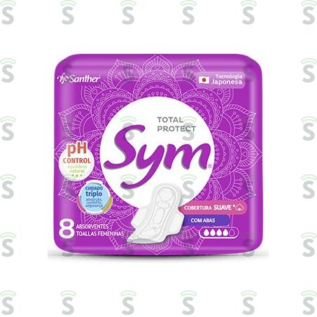  Absorvente Sym Cobertura Suave Com Abas C/ 8un