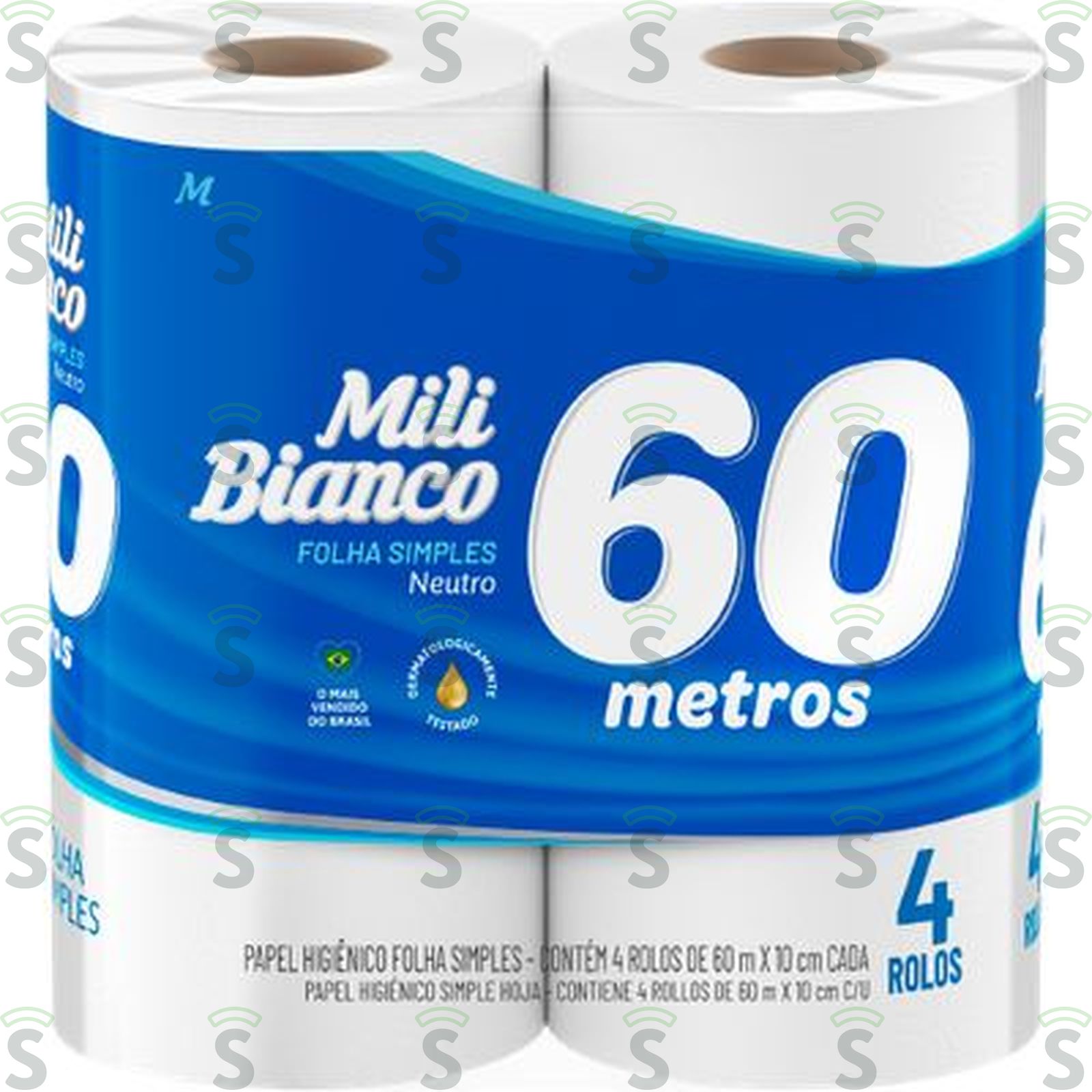 Papel Higiênico Mili Bianco Neutro 60 Metros Pacote 4 Un