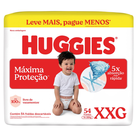 Fralda Huggies Máxima Proteção - Hiper  Tam. XXG - Com 54 Fraldas