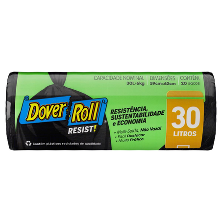 Saco para Lixo Dover Roll 30 Litros - Resist! - Com 20 Sacos