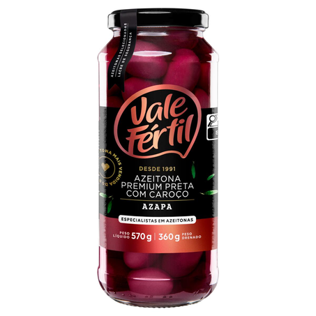 Azeitona Preta Vale Fértil 360g - Premium Azapa - Com Caroço