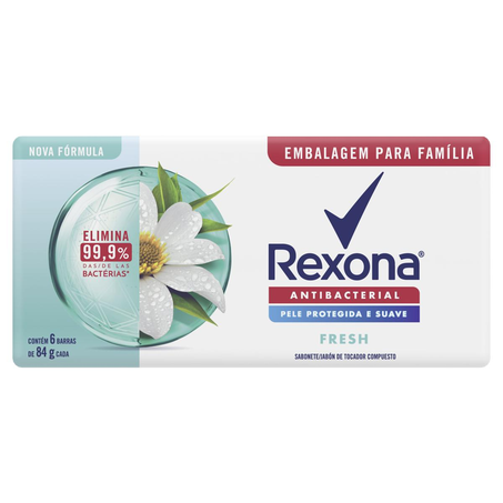 Sabonete Rexona Antibacterial - Fresh - Com 6 Sabonetes de 84g cada - Leve Mais, Pague Menos
