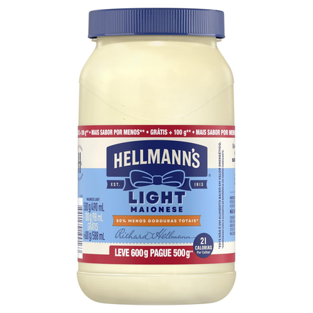 Maionese Hellmanns Light - Leve 600g, Pague 500g