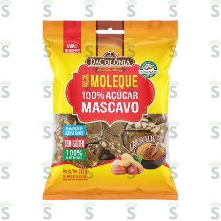  Pé de Moleque Dacolônia 100% Açúcar Mascavo e Melado Embalagem 240g