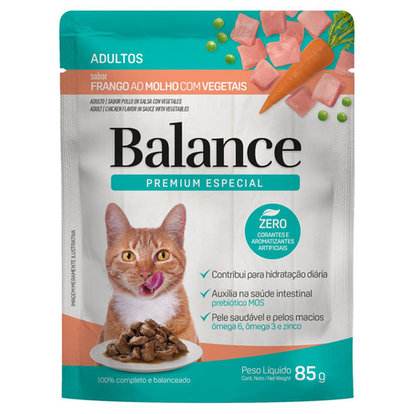 Ração para Gatos Balance 85g - Adultos - Frango com Vegetais - Sachê