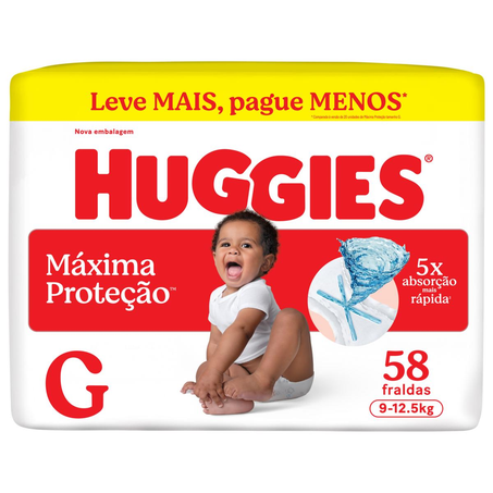 Fralda Huggies Máxima Proteção - Hiper Tam. G - Com 58 Fraldas