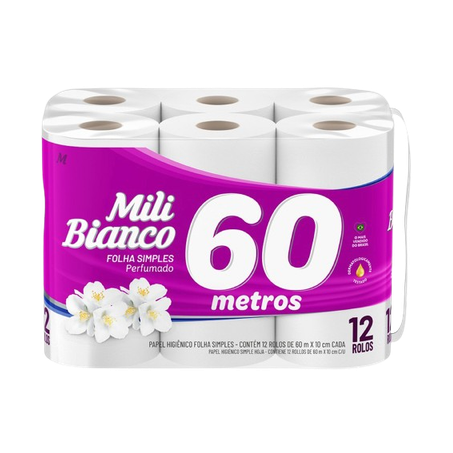 PAPEL HIGIÊNICO MILI FOLHA SIMPLES PERFUMADO C/12 RL 60M
