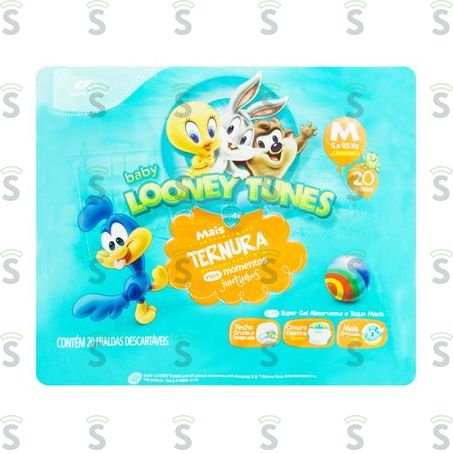  Fraldas Descartáveis Baby Looney Tunes Jumbinho m Pacote 20un