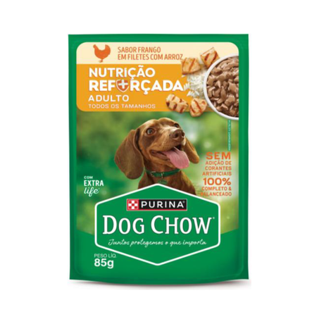 ALIMENTO P/CÃO DOG CHOW ADULTO FRANGO E ARROZ SACHÊ 85G