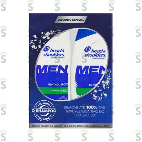  Kit Shampoo Anticaspa Menthol 200ml Cada Head & Shoulders Sport Men Caixa Com 2un - 400ml