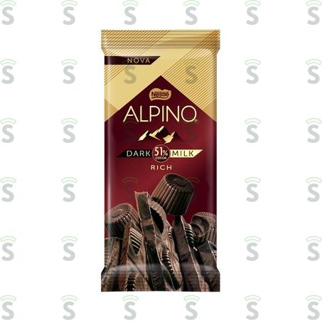  Chocolate Dark Milk 51% Cacau Rich Alpino Pacote 85g