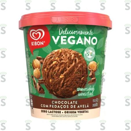  Sorvete Vegano Chocolate Com Pedaços de Avelã Zero Lactose Kibon Pote 800ml