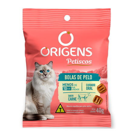 Petisco Origens Bolas de Pelo Cuidado Oral Sabor Carne para Gatos 40g