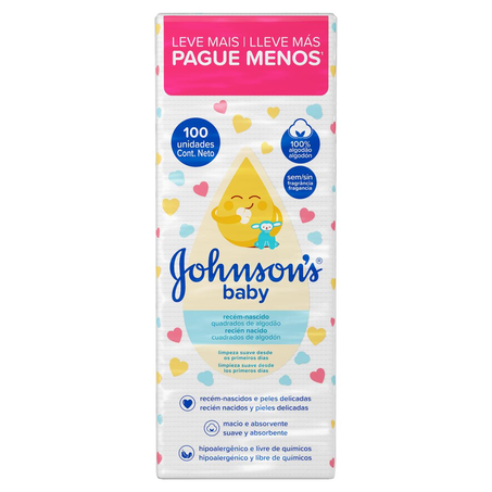 Algodão Johnson Baby Quadrado - 100 Unidades - Leve Mais, Pague Menos