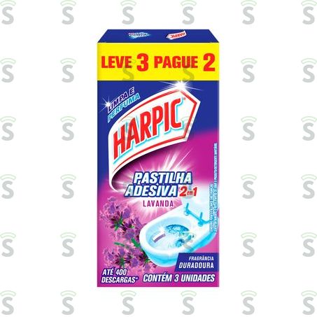 Pastilha Adesiva Harpic Lavanda Oferta 3un