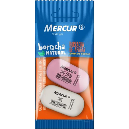 Borracha Mercur Oval - Branca e Rosa - Com 2 Borrachas