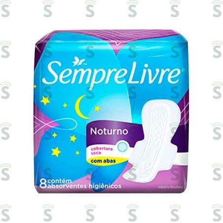  Absorvente Sempre Livre Noturno Cobertura Seca C/ Abas Pacote 8un