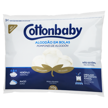 ALGODÃO EM BOLAS HIDRÓFILO COTTONBABY PACOTE 50G 360-3