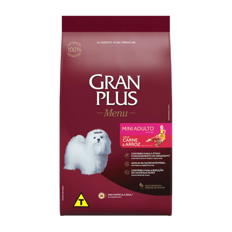 Ração GranPlus Menu Cães Adultos Mini Carne e Arroz 10,1 kg