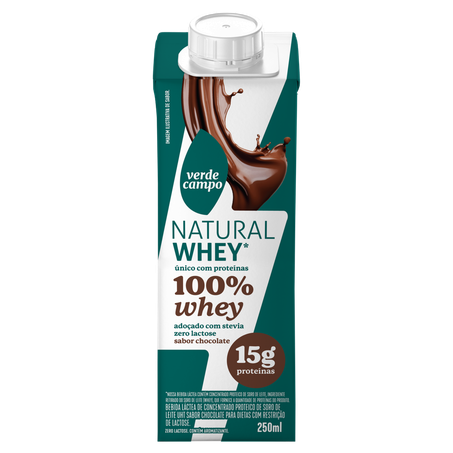 Bebida Láctea Verde Campo 15g Protein Zero Lactose 100% Whey Chocolate Caixa 250ml 
 