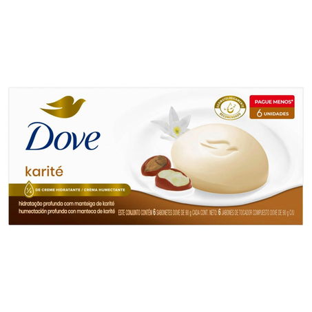Sabonete Dove 90g - Karitê e Baunilha - Com 6 Sabonetes - Leve Mais, Pague Menos