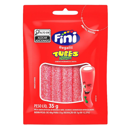 Regaliz Tubes Fini 35g - Morango - Cítrico