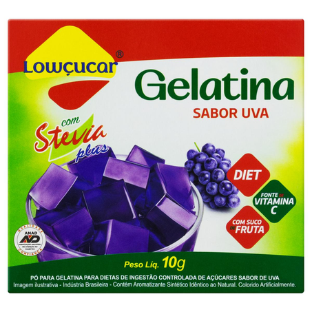 Gelatina Lowçucar 10g - Diet - Stevia - Uva