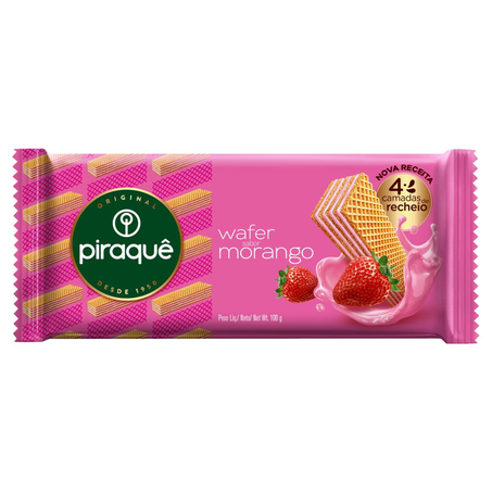Biscoito Wafer Piraquê 100g - Recheado - Morango