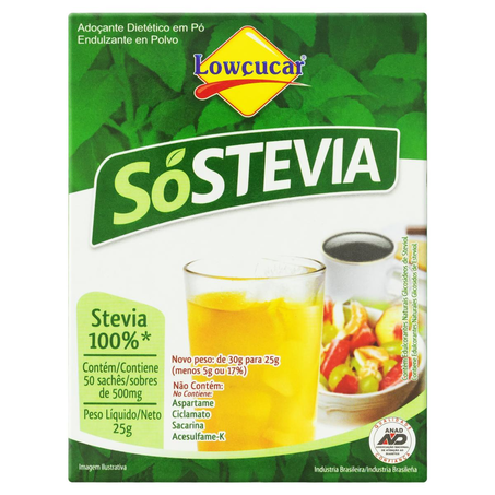 Adoçante em Pó Lowçucar Com 50 Envelopes - Stevia
