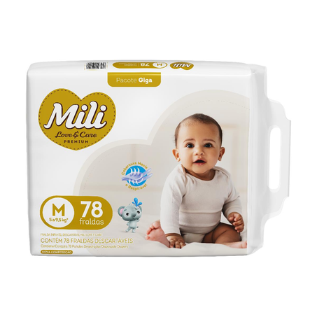 Fralda Mili Love & Care Giga  M - 78/ G - 72/ XG - 66/ XXG - 56